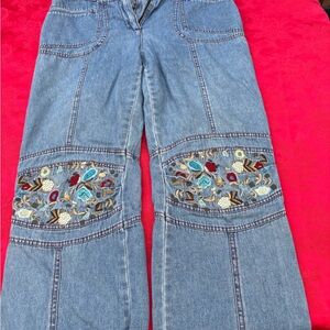 Embroidered Blue Flare Jeans